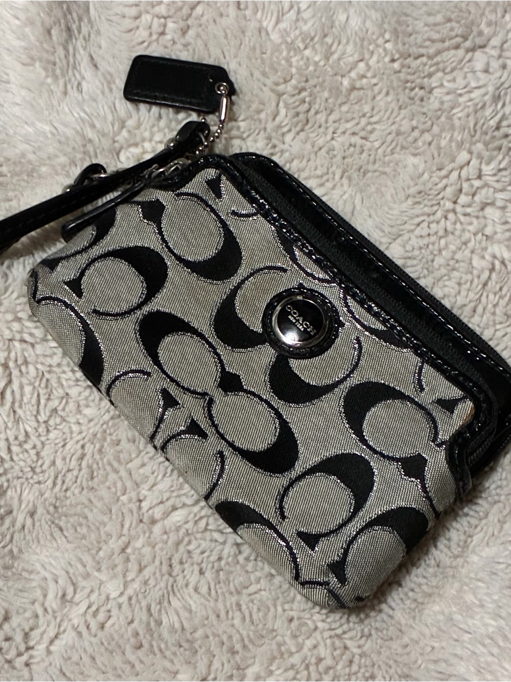 Coach Black & Gray Signature Zip Wristlet